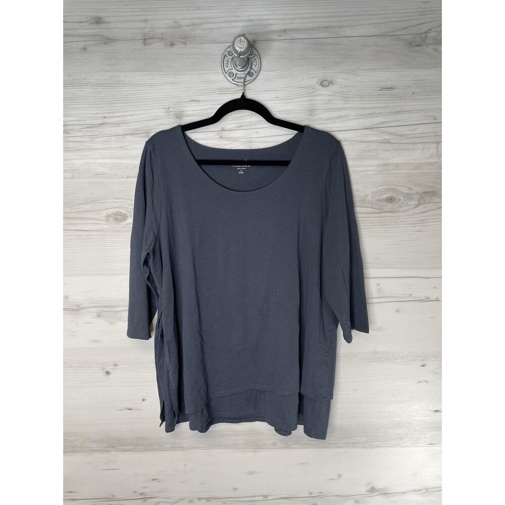 J Jill - Pure Jill Women’s XL Petite - Blue/Gray Ballet Sleeve Artistic Tee Top